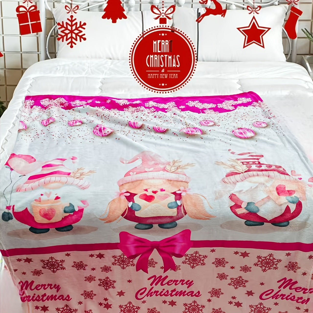 1pcs Red Pink Buffalo Plaid Christmas Throw Blanket, Fuzzy Fluffy Soft Cozy Blanket, Fleece Flannel Plush Microfiber Blanket For Couch Bed Sofa