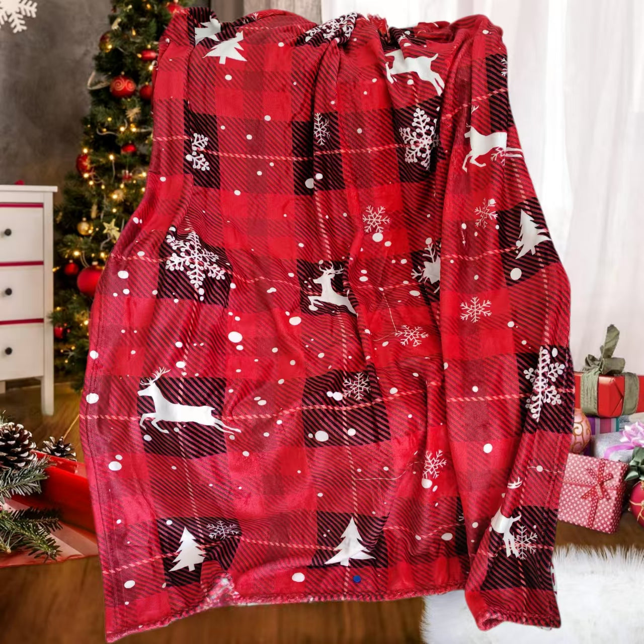 1pcs Red Buffalo Plaid Christmas Throw Blanket, Fuzzy Fluffy Soft Cozy Blanket, Fleece Flannel Plush Microfiber Blanket For Couch Bed Sofa