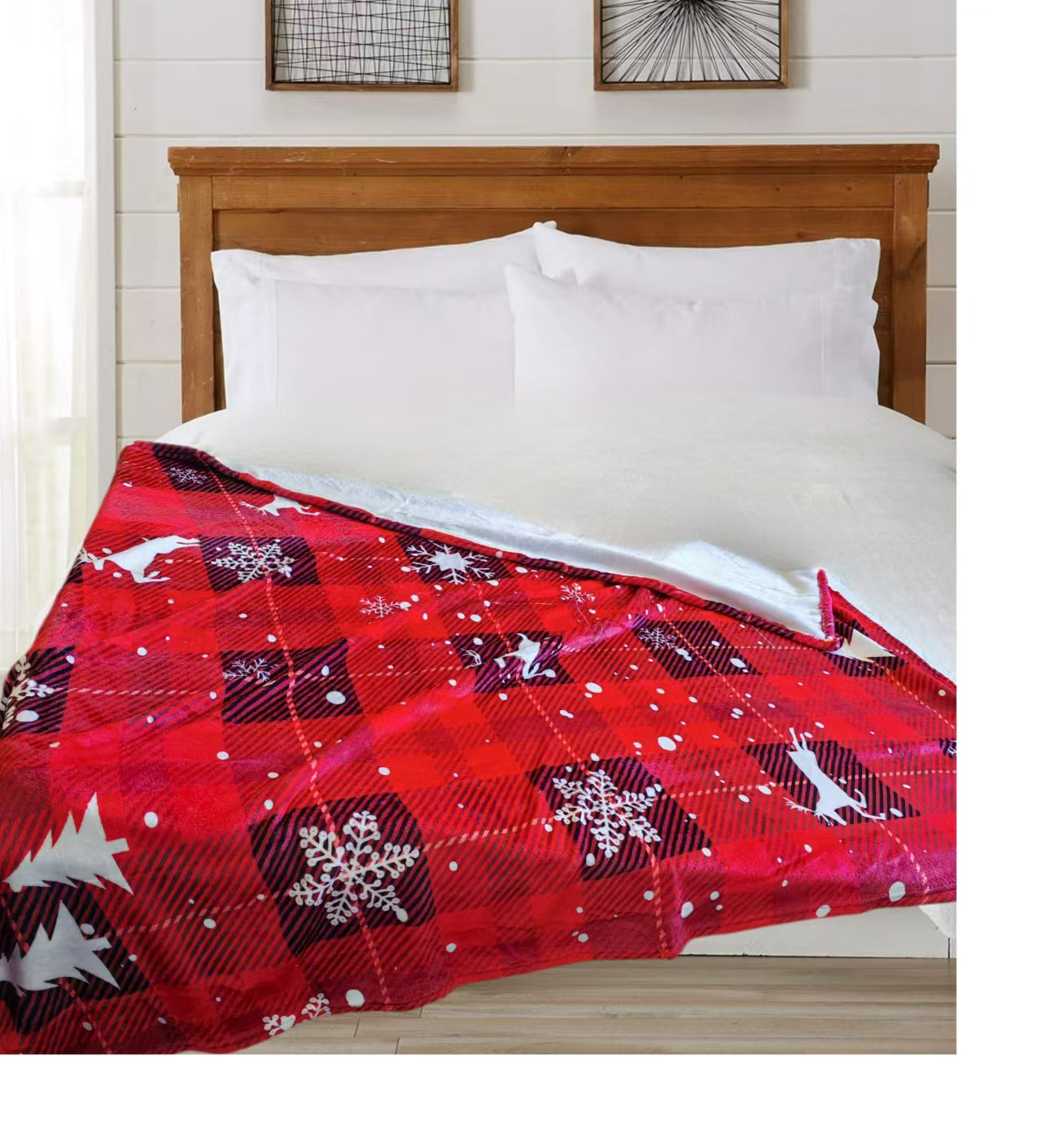 1pcs Red Buffalo Plaid Christmas Throw Blanket, Fuzzy Fluffy Soft Cozy Blanket, Fleece Flannel Plush Microfiber Blanket For Couch Bed Sofa