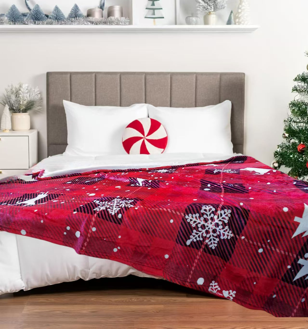 1pcs Red Buffalo Plaid Christmas Throw Blanket, Fuzzy Fluffy Soft Cozy Blanket, Fleece Flannel Plush Microfiber Blanket For Couch Bed Sofa